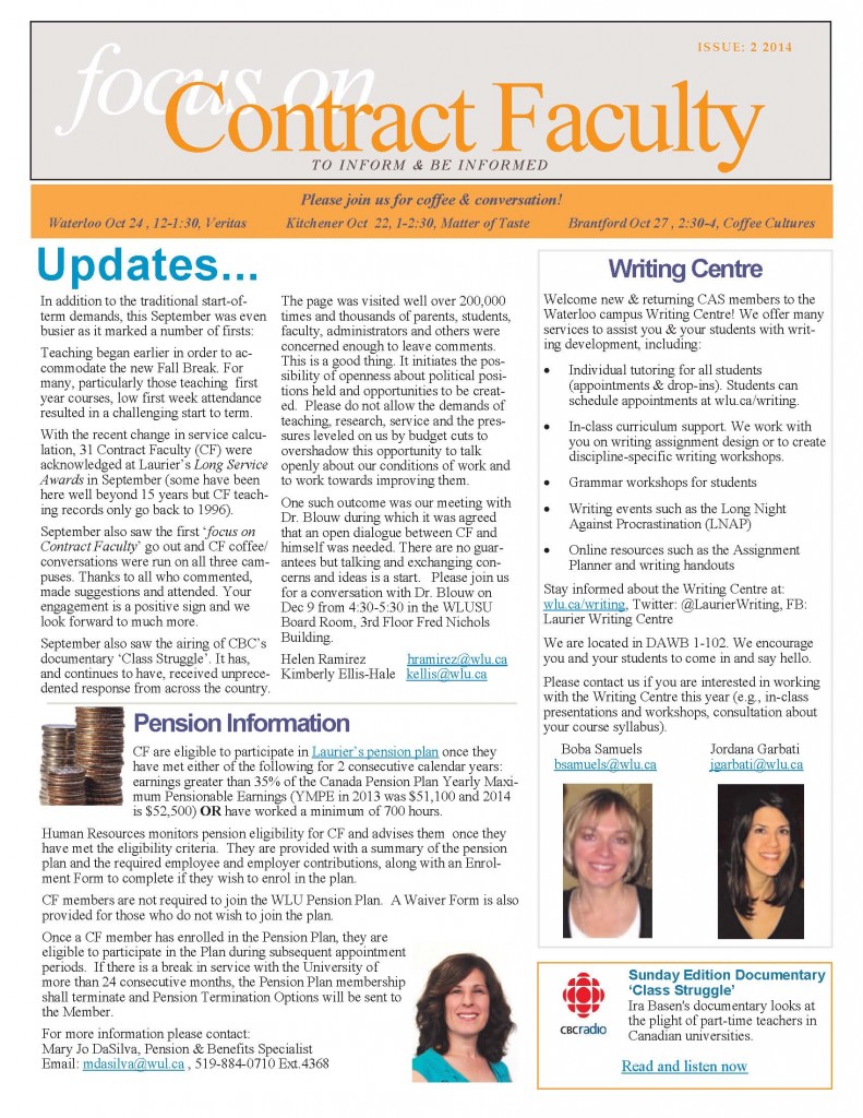 focus on Contract Faculty Issue 2 October 2014