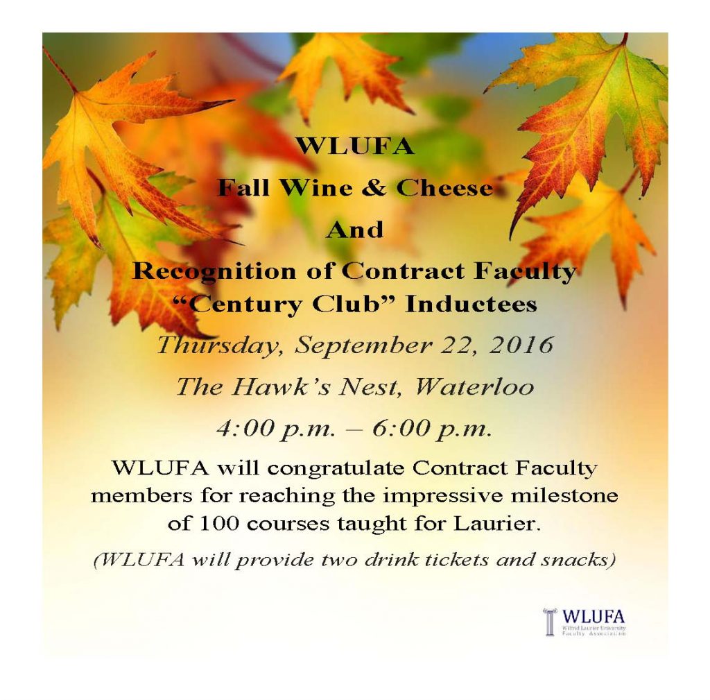 WLUFA Fall Wine and cheese sept 22 2016