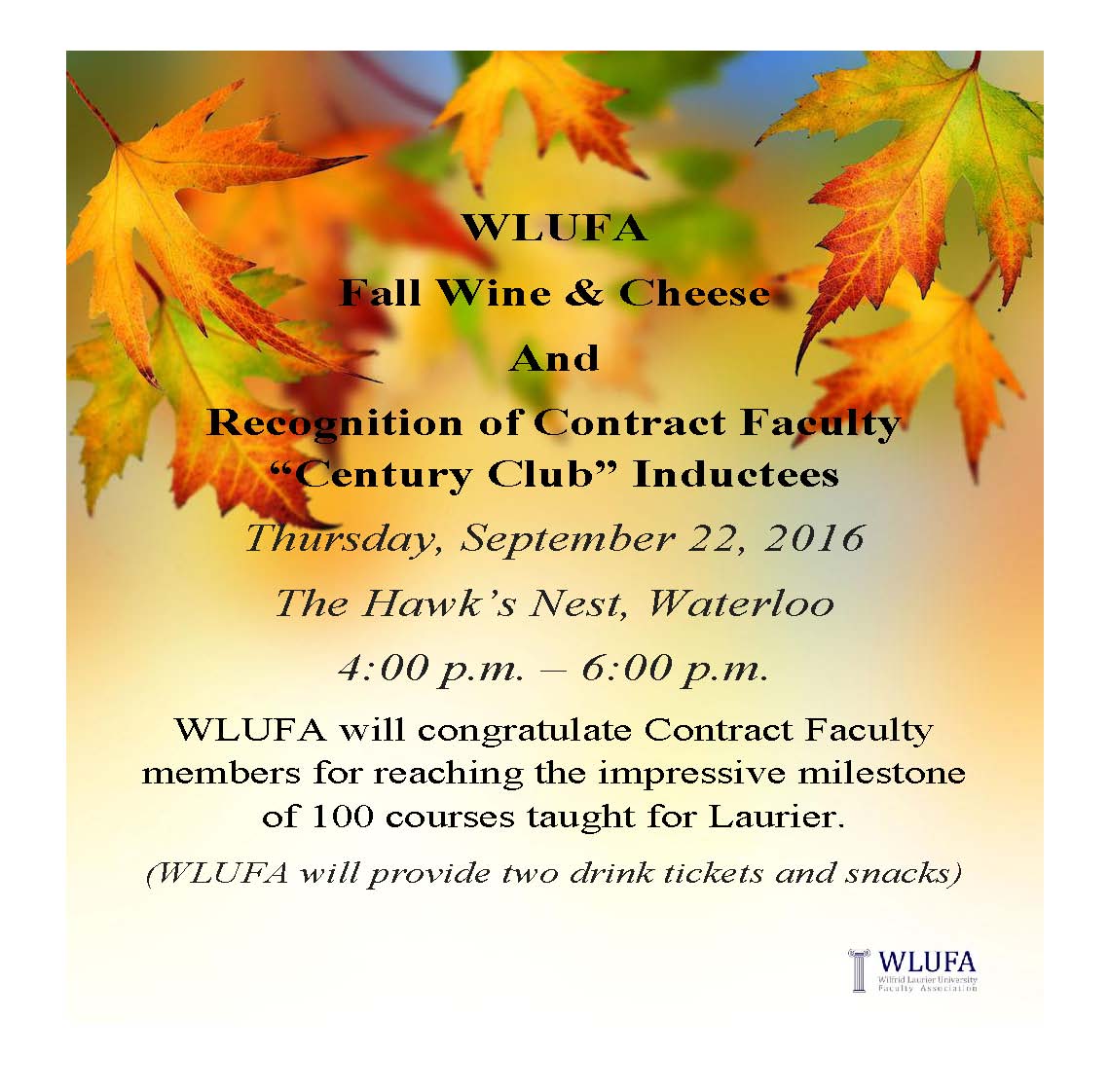 Fall Wine & Cheese and Recognition of Contract Faculty “Century Club” Inductees