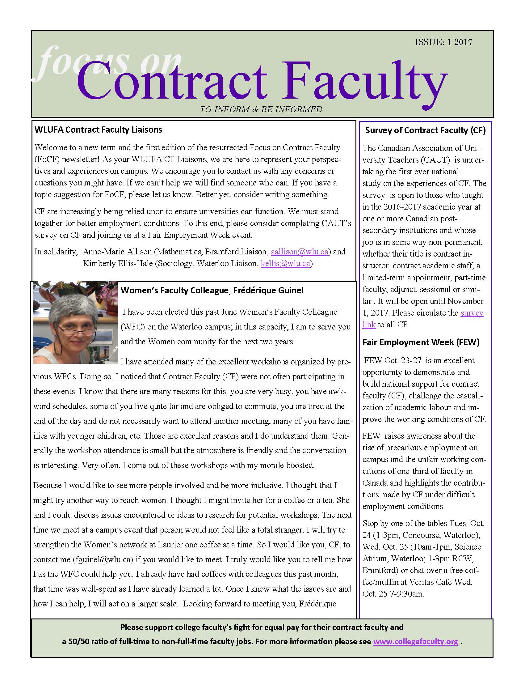 Focus on Contract Faculty Issue 1 2017