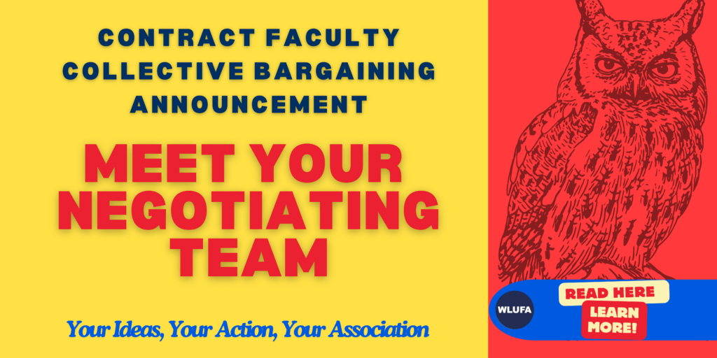 Yellow, Red and Blue Graphic - Meet your negotiating team - A outline of an owl on the right side